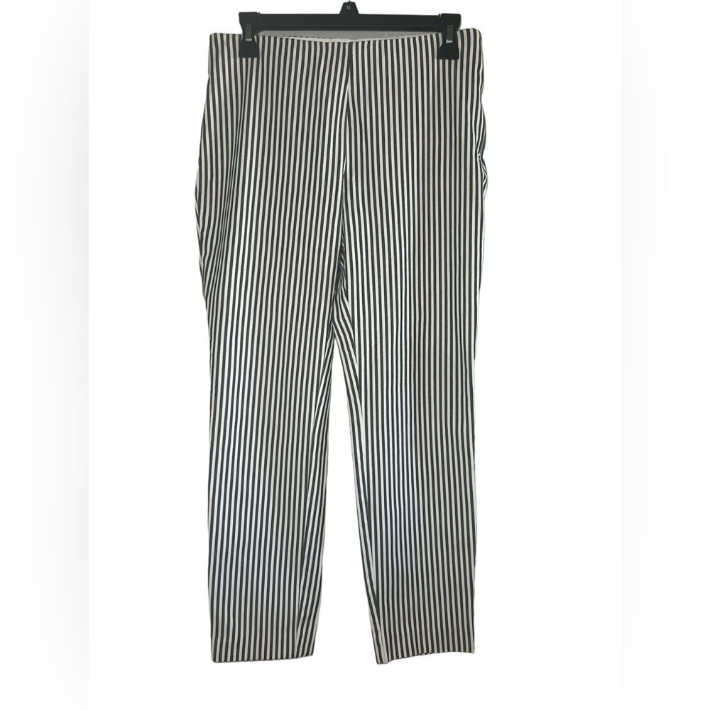 Blue and white womens slacks with side zipper and elastic waist size 6